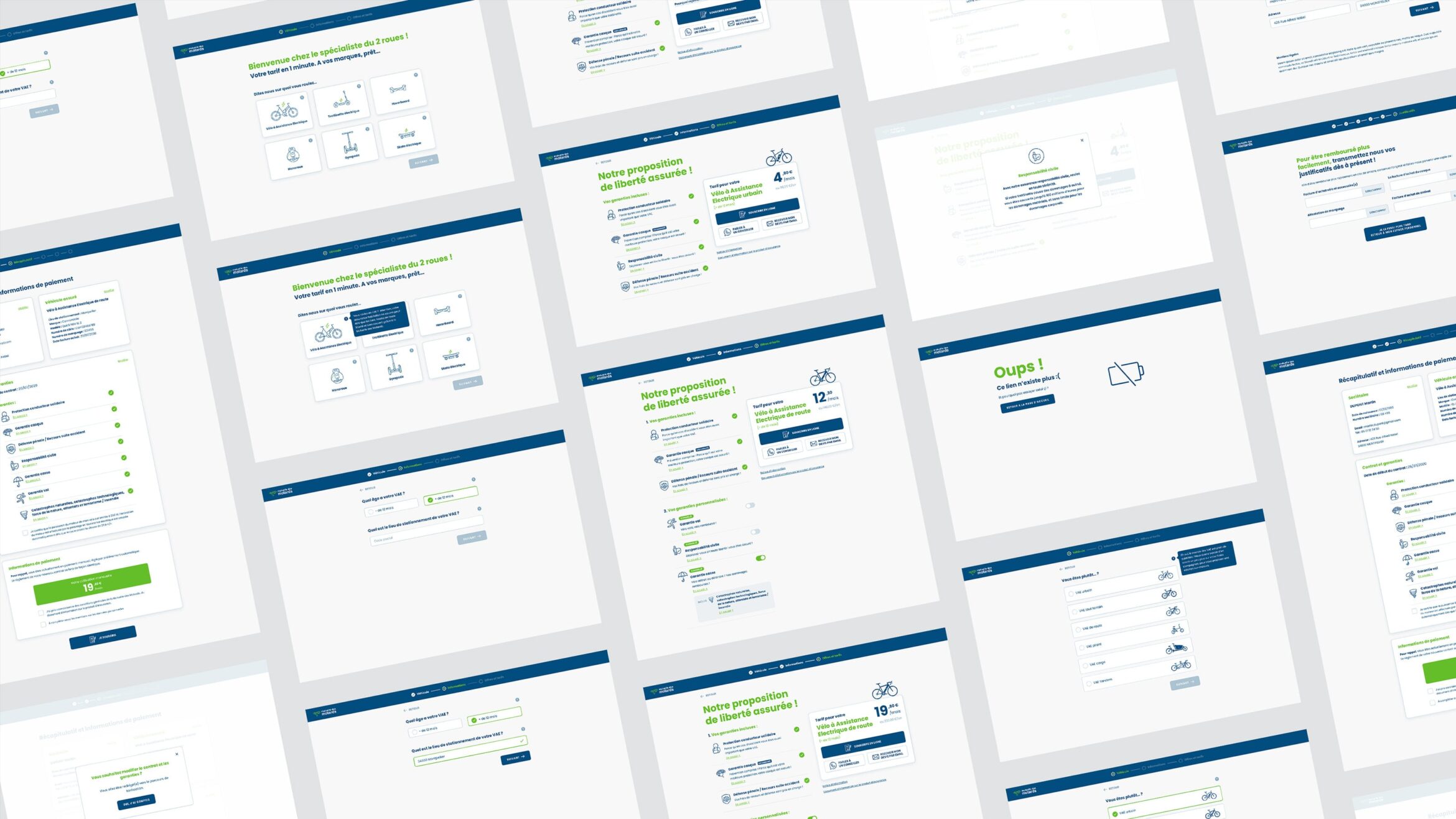 Carrousel des 200 écrans maquettes digitales réalisés pour la mutuelle des motards.