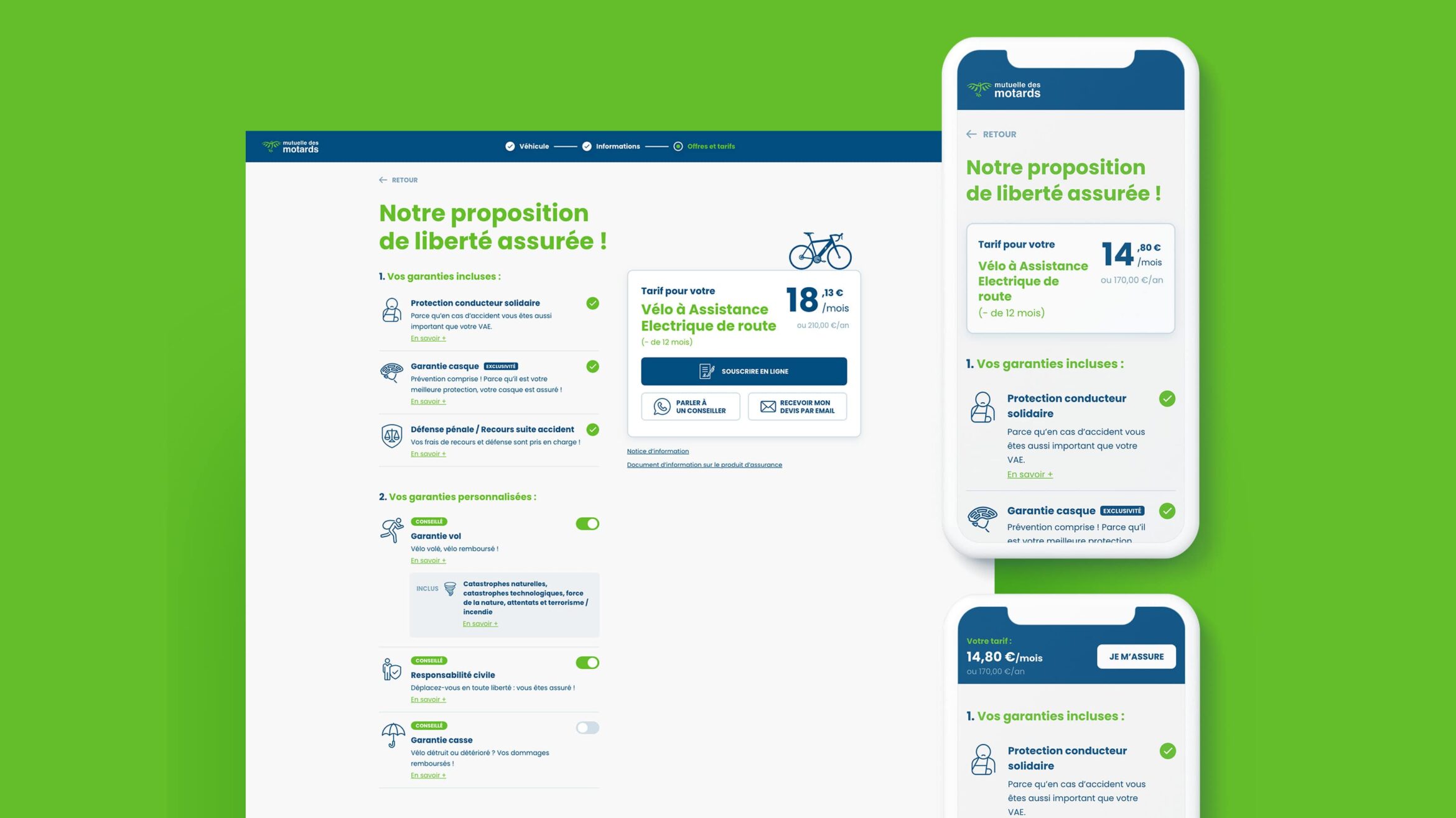 Carrousel des 200 écrans maquettes digitales réalisés pour la mutuelle des motards.