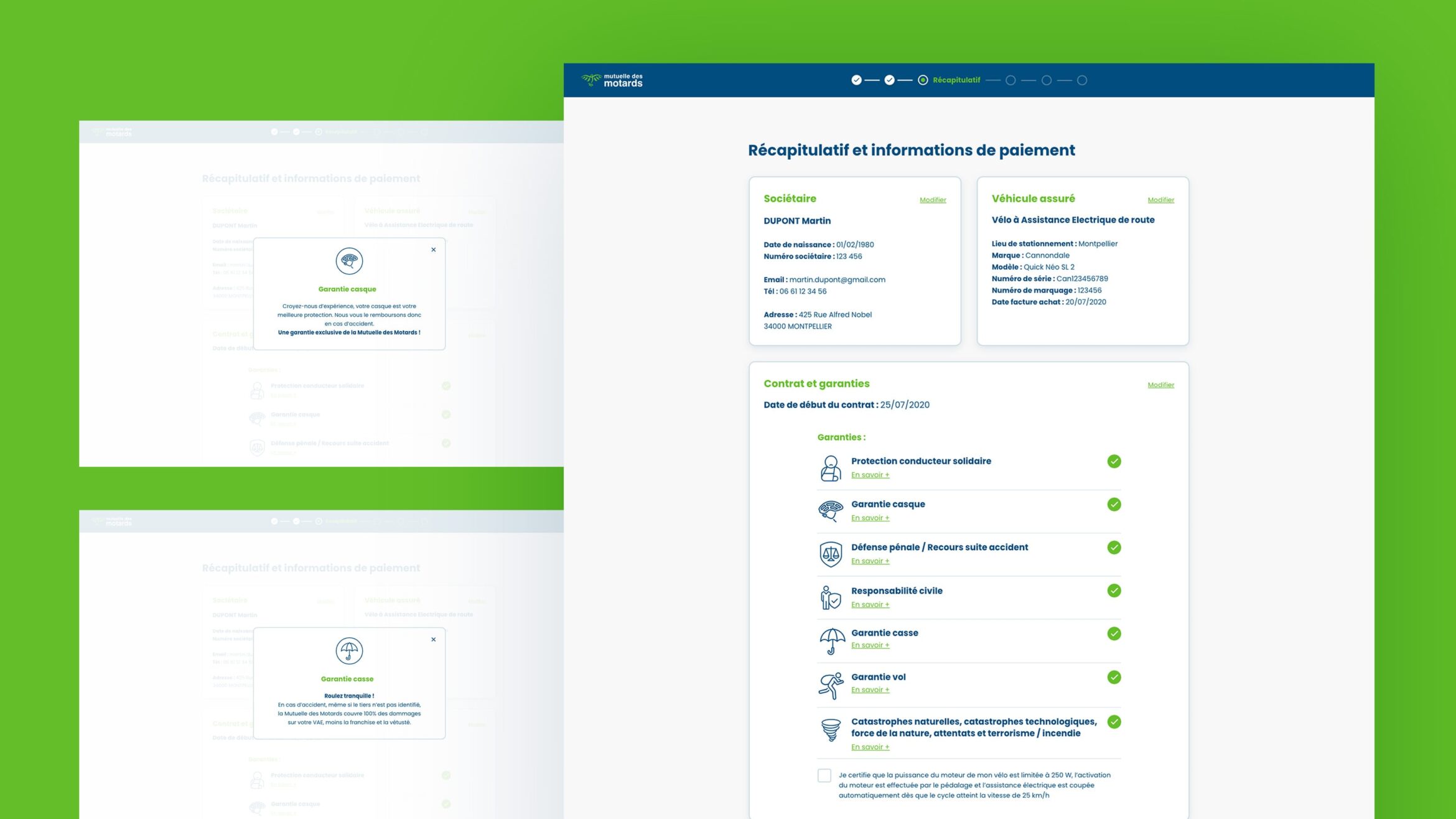 Carrousel des 200 écrans maquettes digitales réalisés pour la mutuelle des motards.