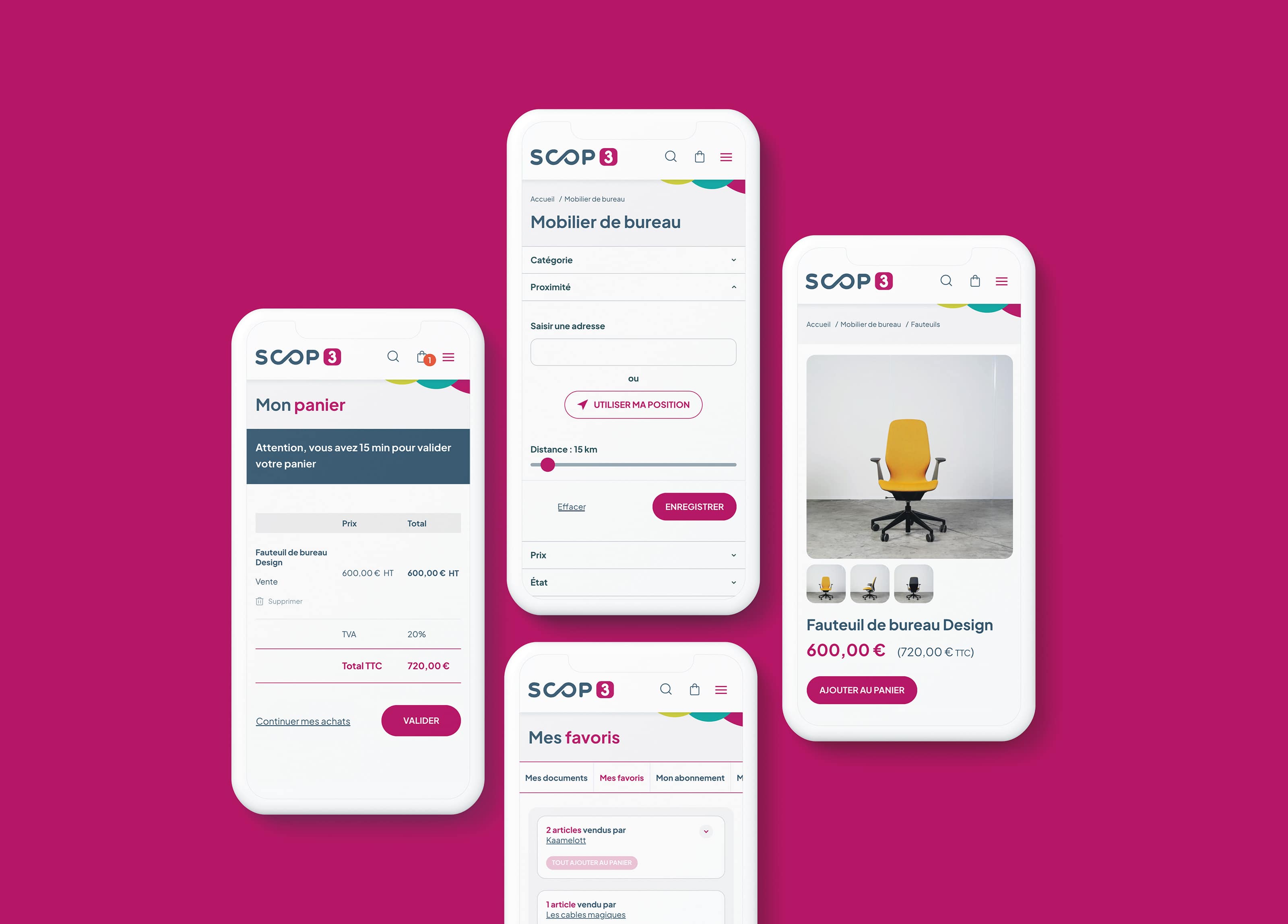 Cette image présente des screens du site SCOP 3 sur mobile