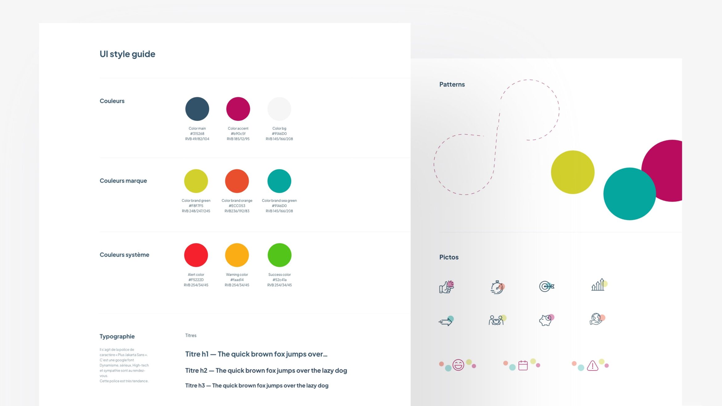 Cette image reprend le choix des couleurs, de la typographie, des formes et pictogrammes pour le site de SCOP 3