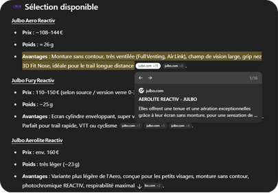ChatGPT qui donne les liens web des produits