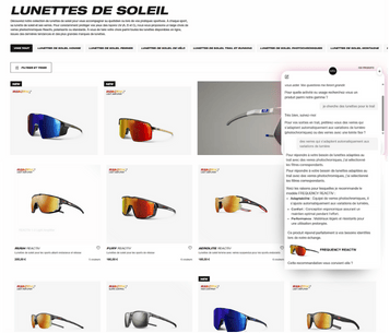 Une recherche de produit à l'aide de Juliia sur Julbo.com