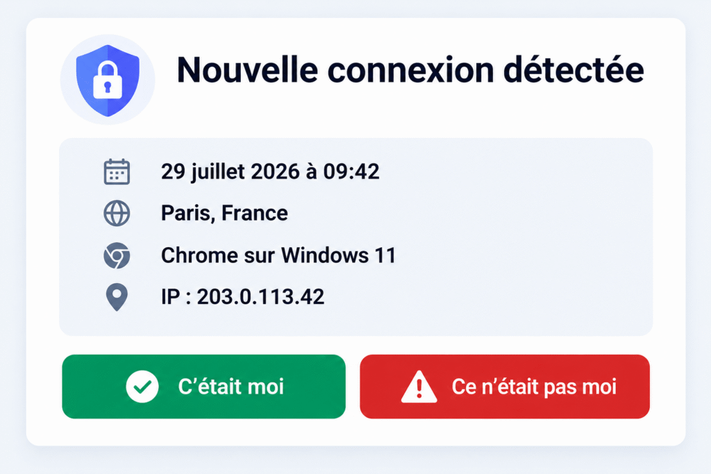 Imprim écran d'une alerte d'une nouvelle connexion détectée